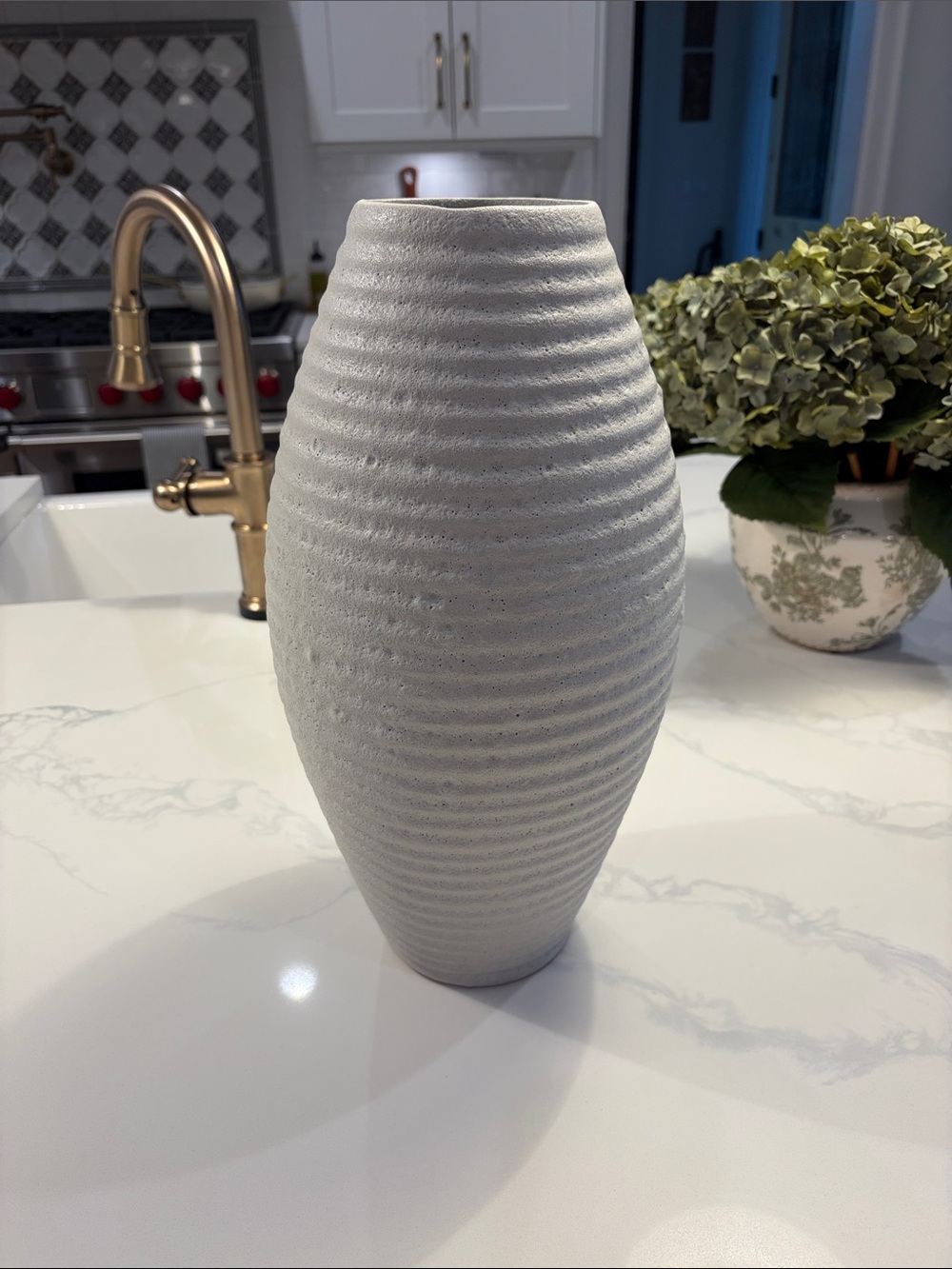 Crate&Barrel Ribbed Light Gray Ceramic Vase - Picture 2 of 5